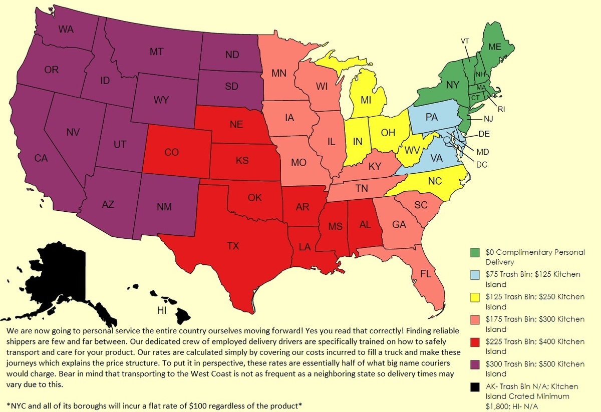 Shipping areas with key of the United States